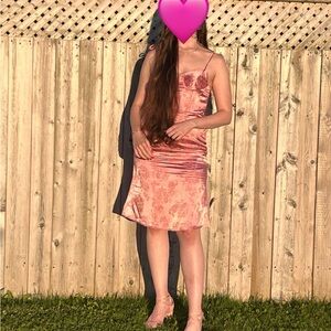 Elegant Pink Satin Floral Dress